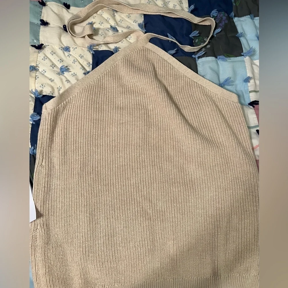 J Crew Khaki Cashmere Blend Sweater Knit Halter Tie Retro Tank Top NWT 2X #1765